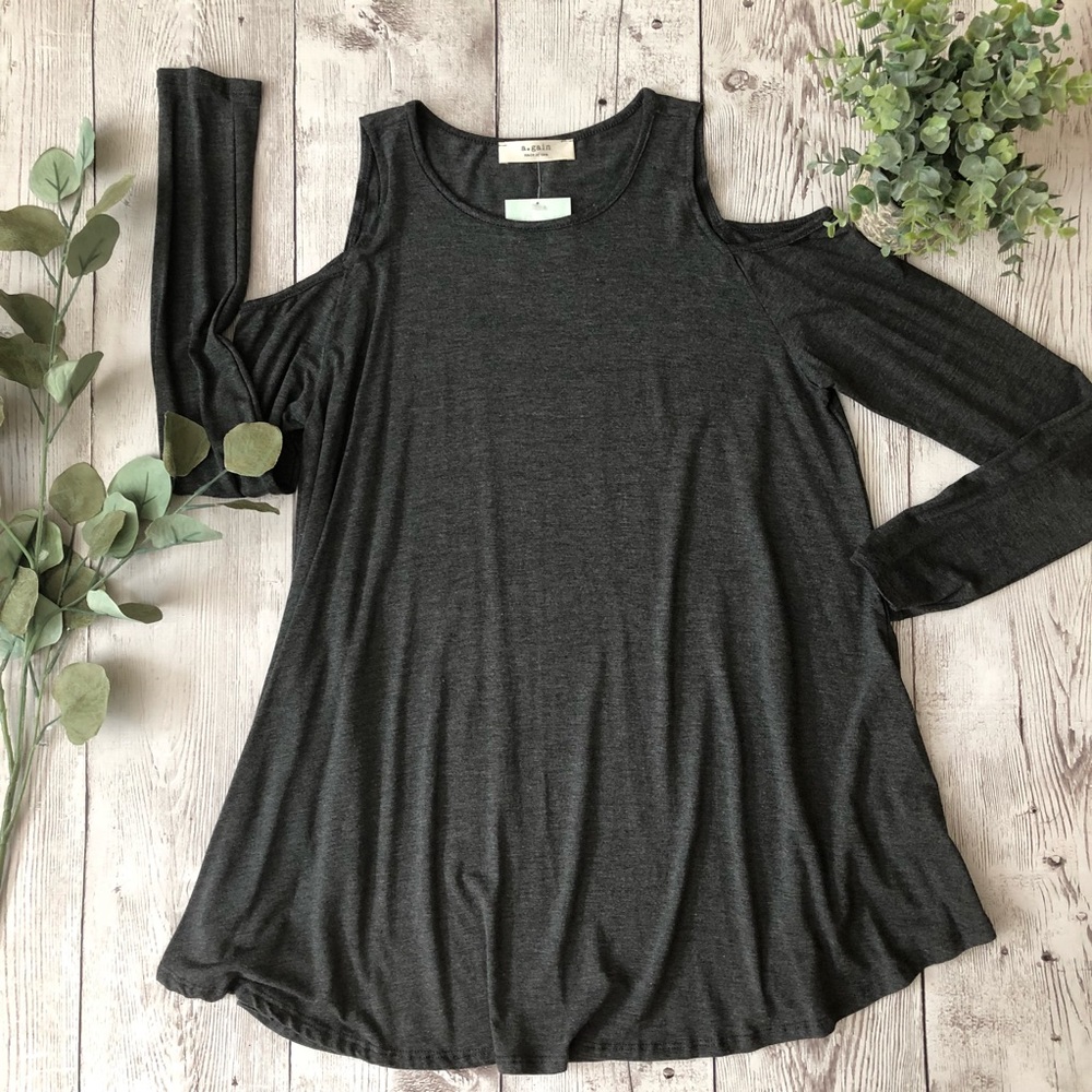 Charcoal Cold Shoulder Top